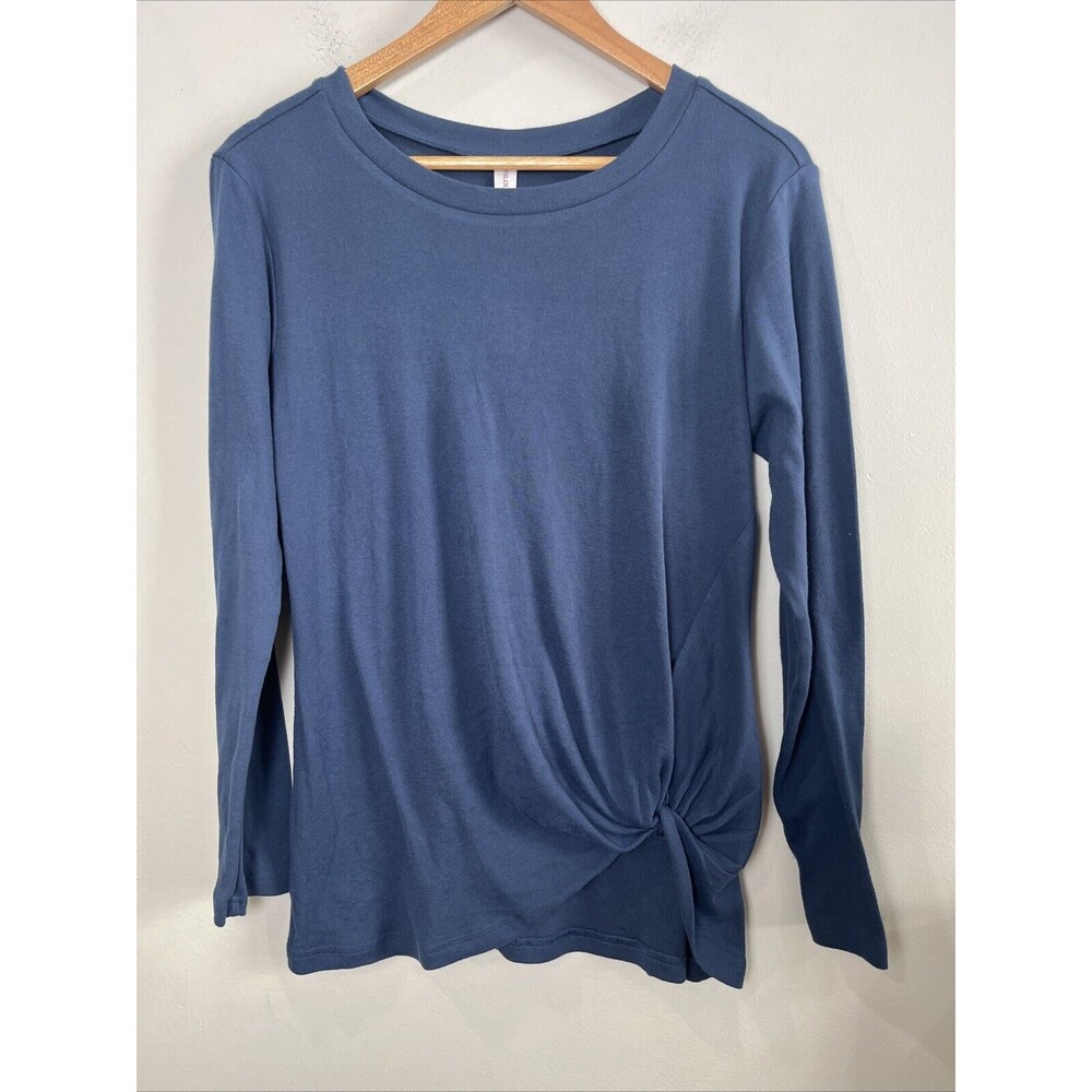Niloufo Blue‎ Twist Front Round Neck Long  Sleeve Shirt Top Women's S